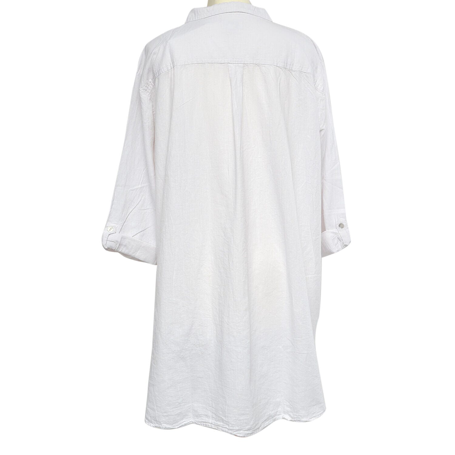 Tamsy Linen Blend Long Line Roll up Sleeve Blouse (Size L,16-18) - Red