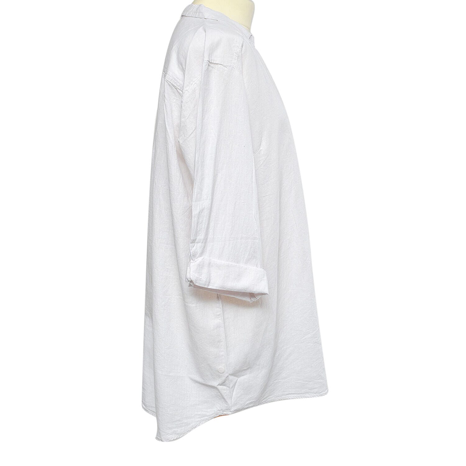 Tamsy Linen Blend Long Line Roll up Sleeve Blouse (Size L,16-18) - Red