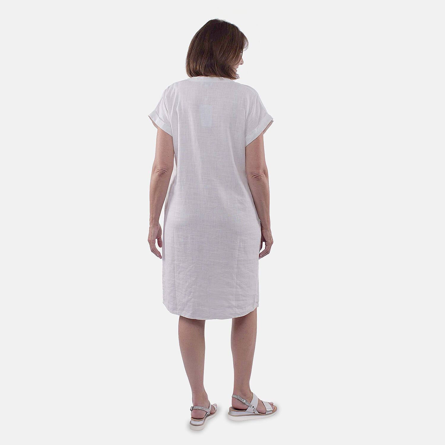 Tamsy Linen Rich Dress With Pockets - White