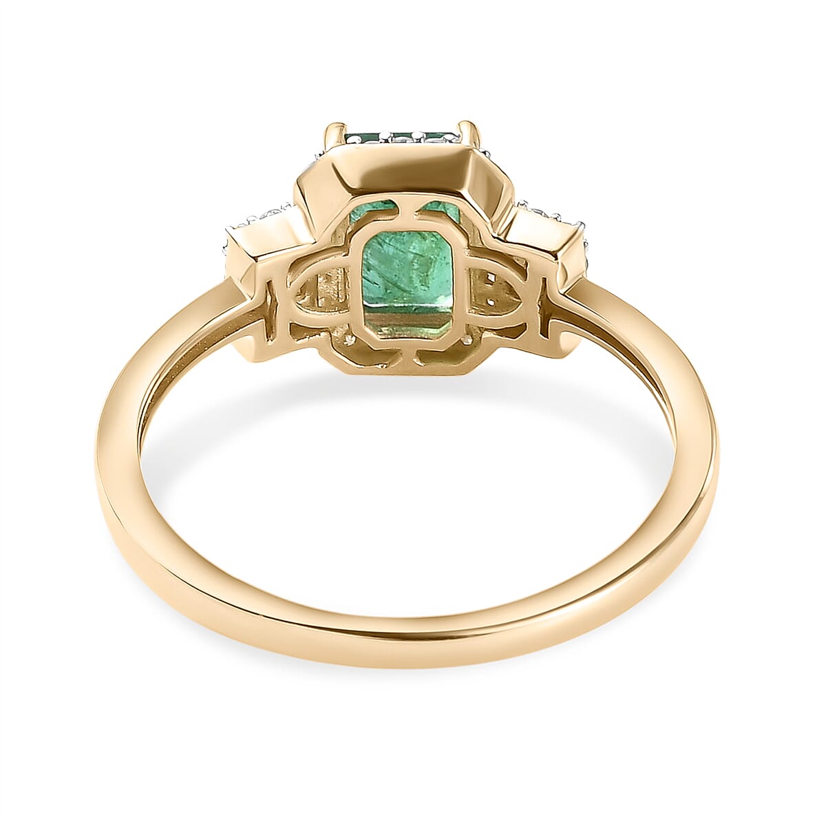 9K Yellow Gold AAA Kagem Zambian Emerald and Diamond Ring 1.20 Ct.