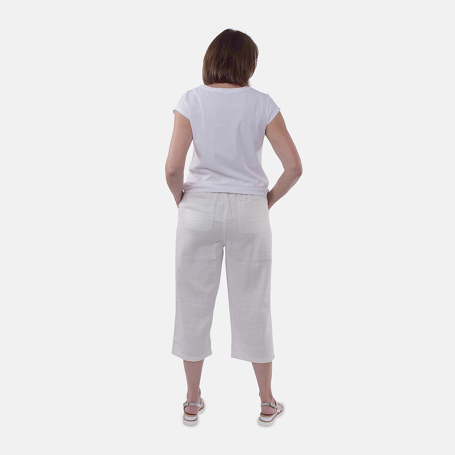 TAMSY Linen Blend Cropped Trouser (Size L,16-18) - White