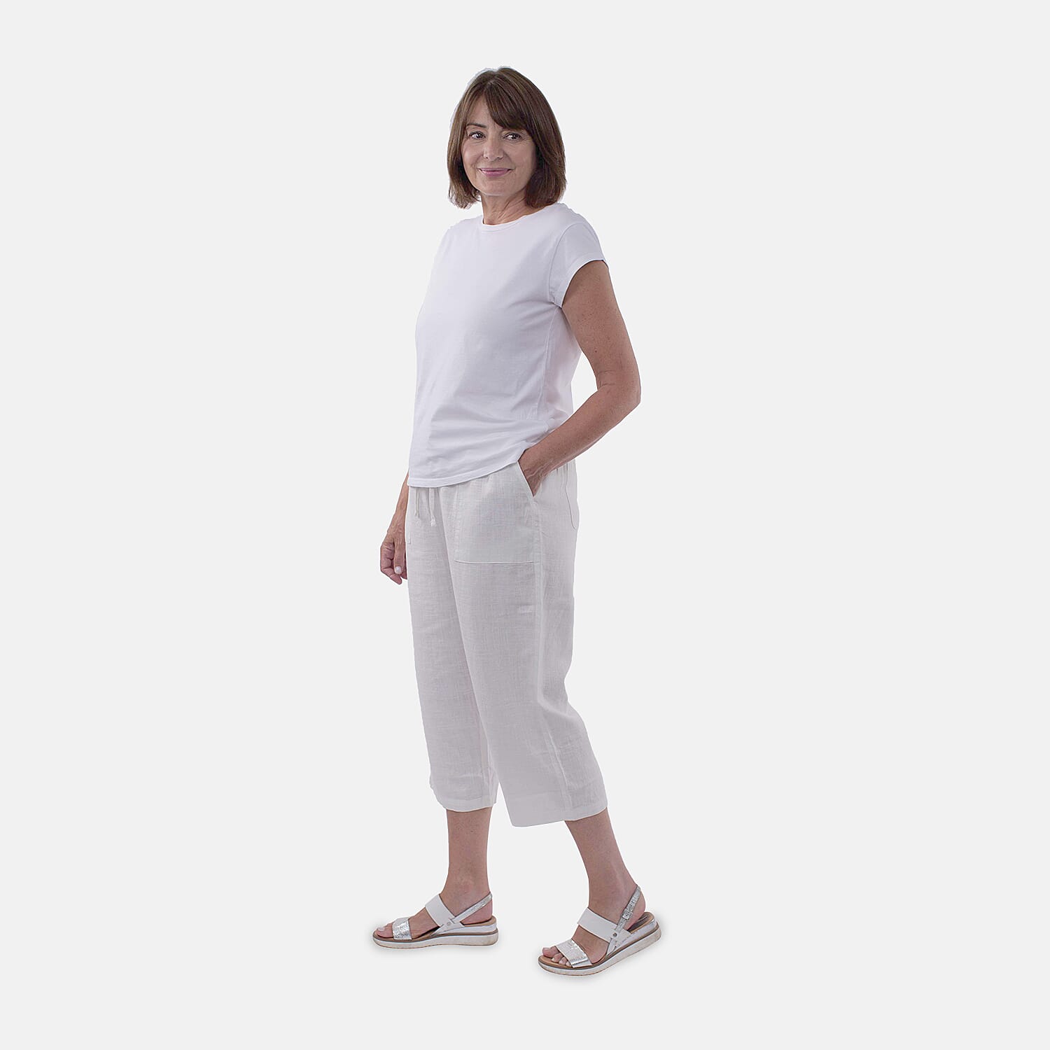 TAMSY Linen Blend Cropped Trouser (Size L,16-18) - White