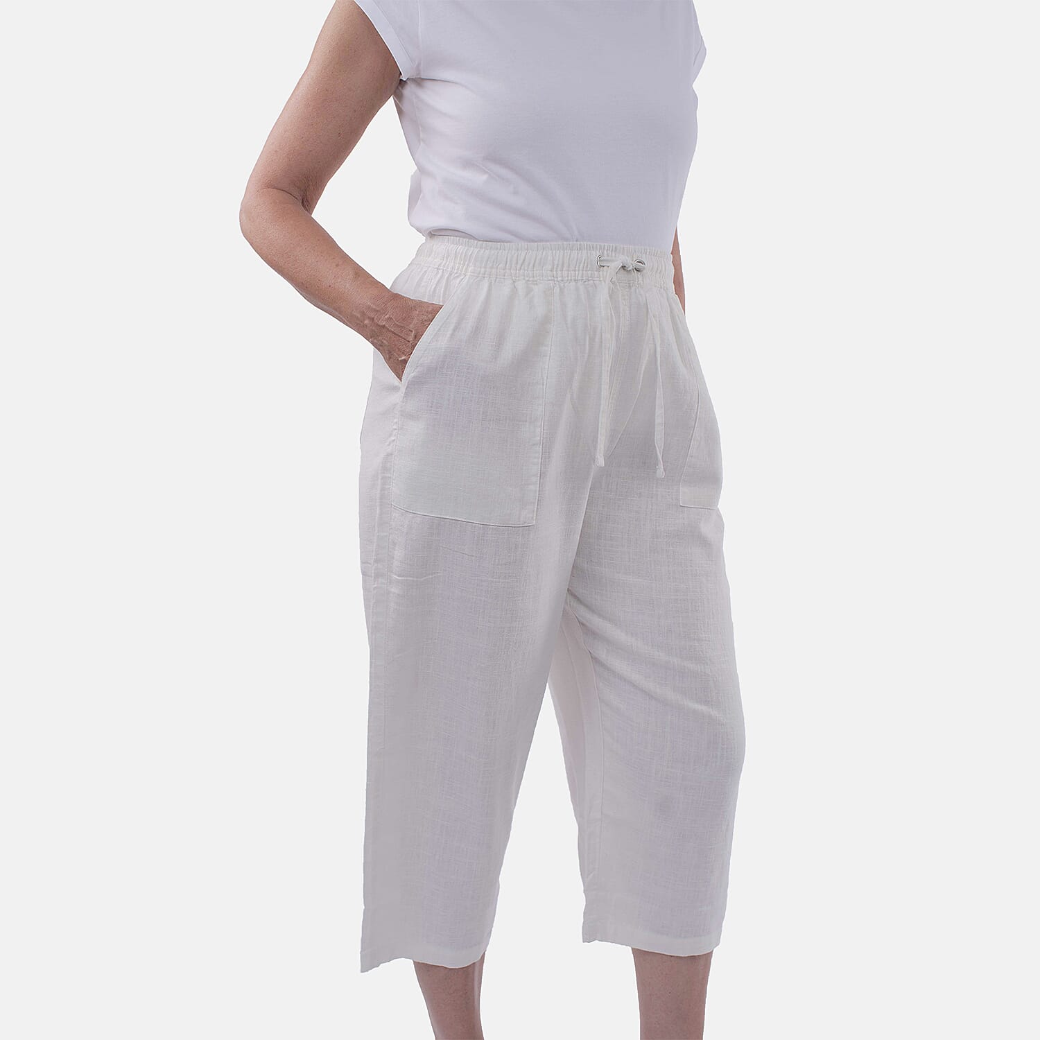 TAMSY Linen Blend Cropped Trouser (Size L,16-18) - White