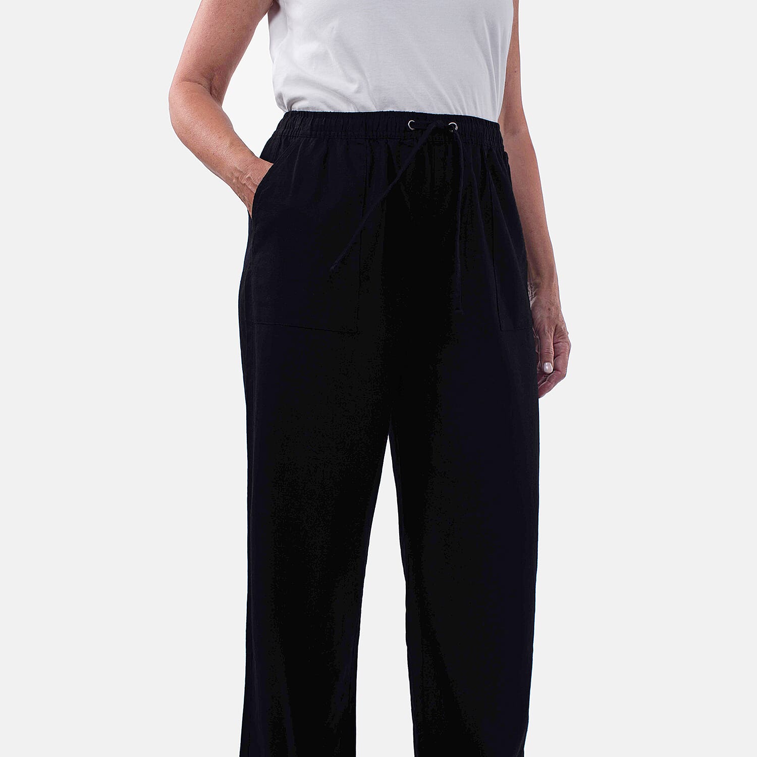 TAMSY Tapered Leg Drawstring Trouser - Black