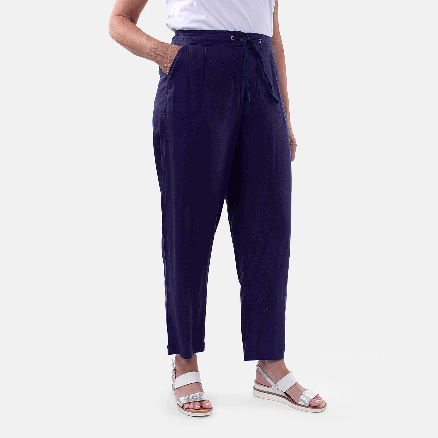 TAMSY Tapered Leg Drawstring Trouser (Size S,8-10) - Navy