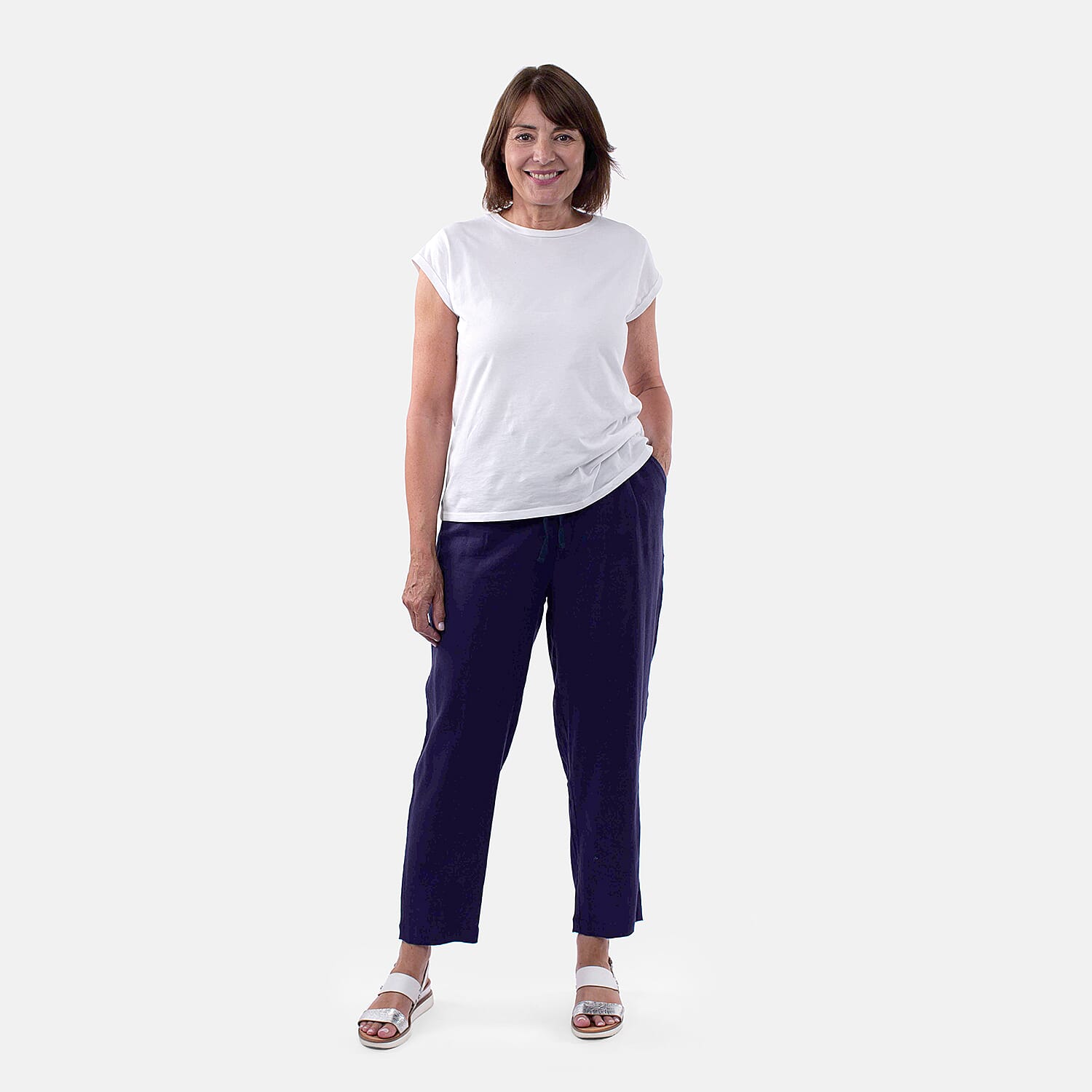 TAMSY Tapered Leg Drawstring Trouser (Size S,8-10) - Navy