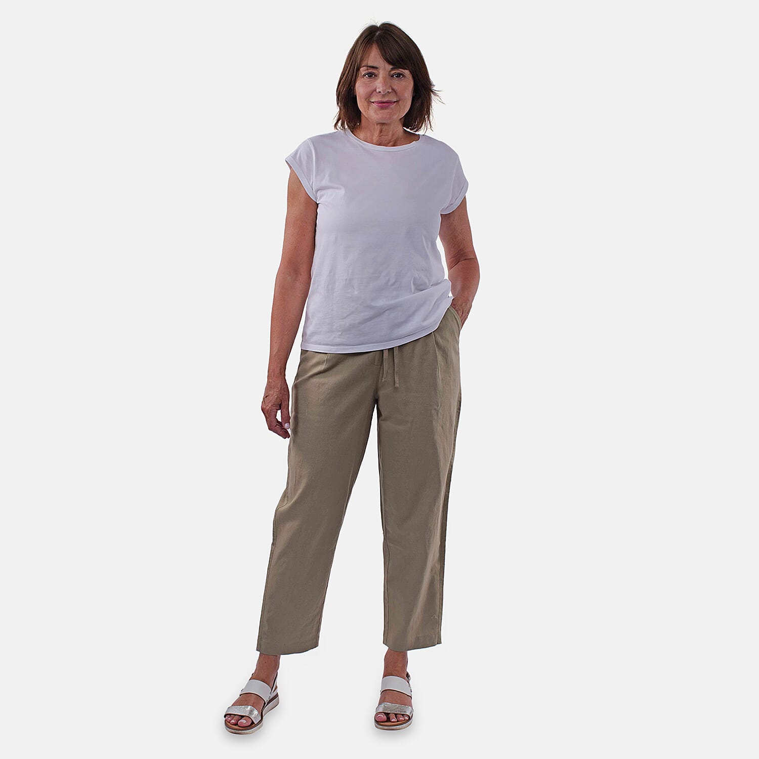 TAMSY Tapered Leg Drawstring Trouser (SizeXL,20-22) - Beige