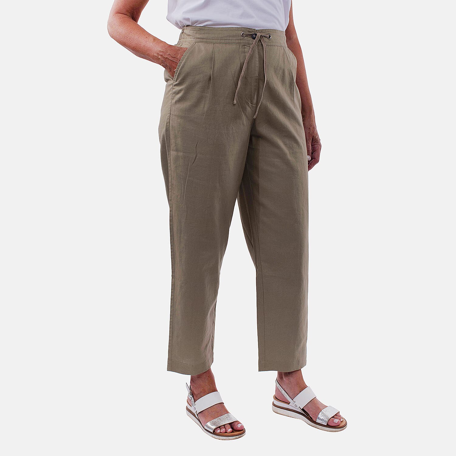 TAMSY Tapered Leg Drawstring Trouser (SizeXL,20-22) - Beige