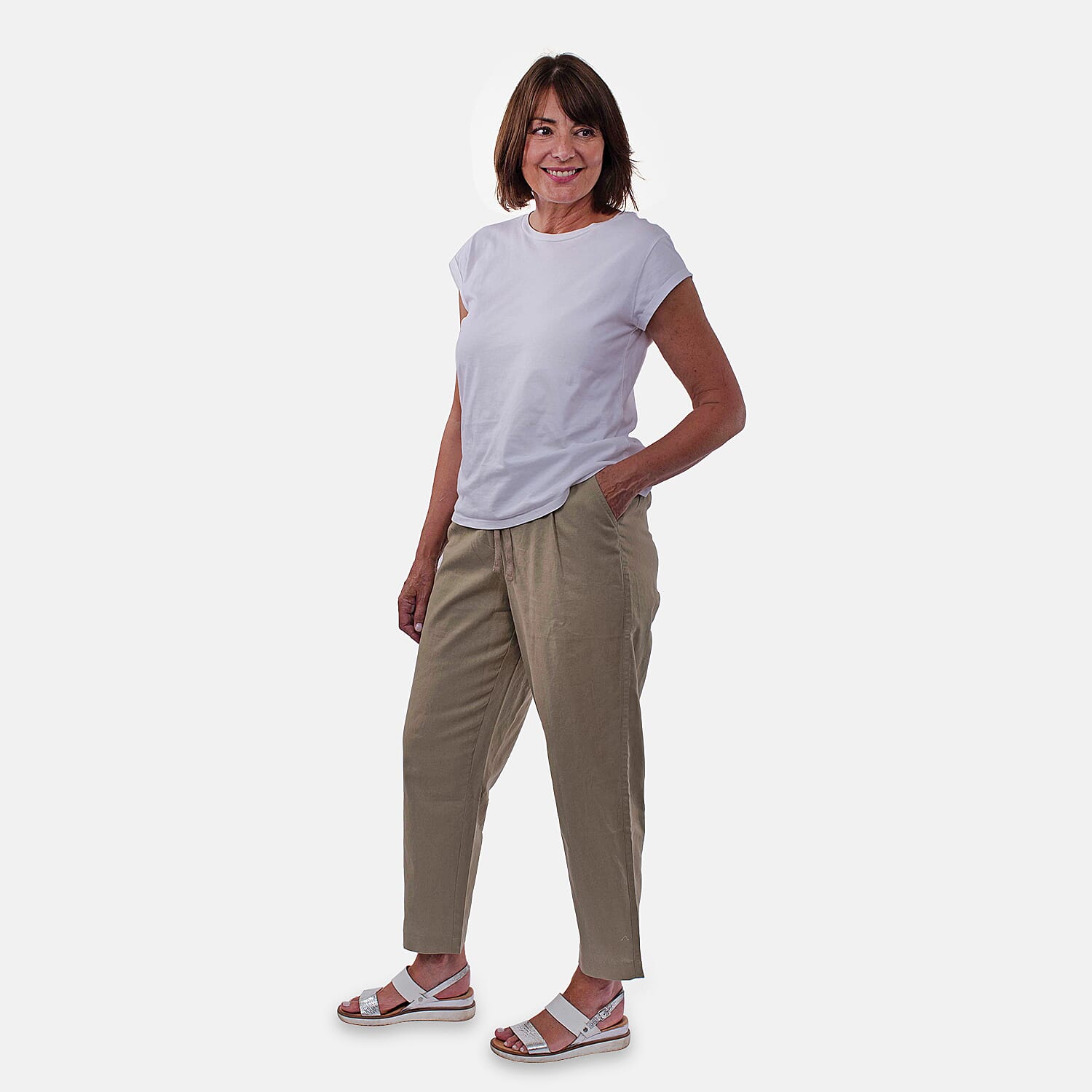 TAMSY Tapered Leg Drawstring Trouser (SizeXL,20-22) - Beige