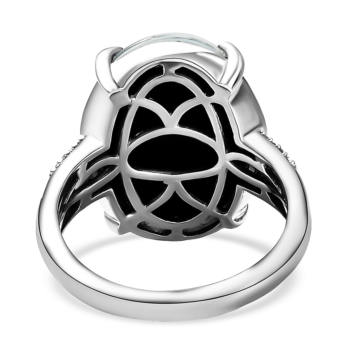 Australian Boulder Opal Triplet and Diamond Ring in Platinum Overlay Sterling Silver