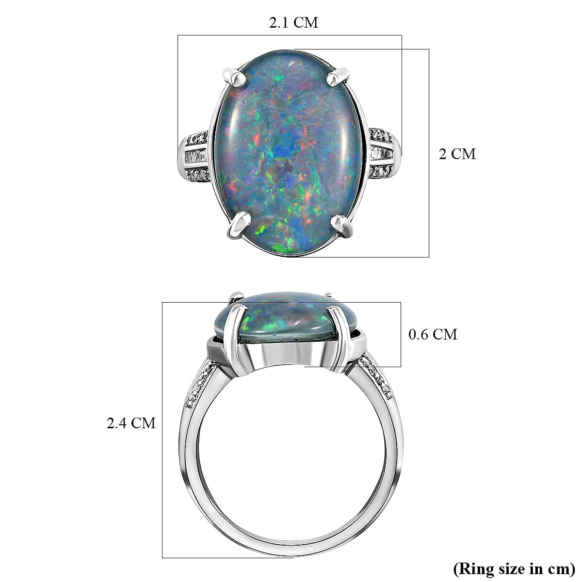 Australian Boulder Opal Triplet and Diamond Ring in Platinum Overlay Sterling Silver