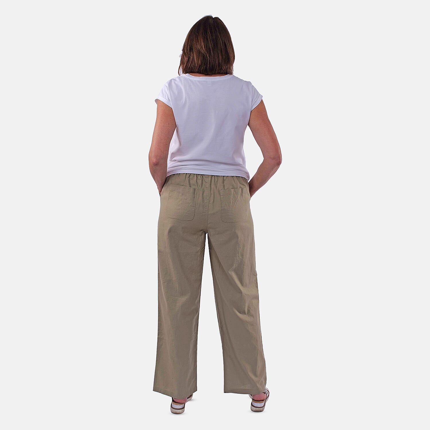 TAMSY Linen Loose Fit Trouser (Size M,12-14) - Beige