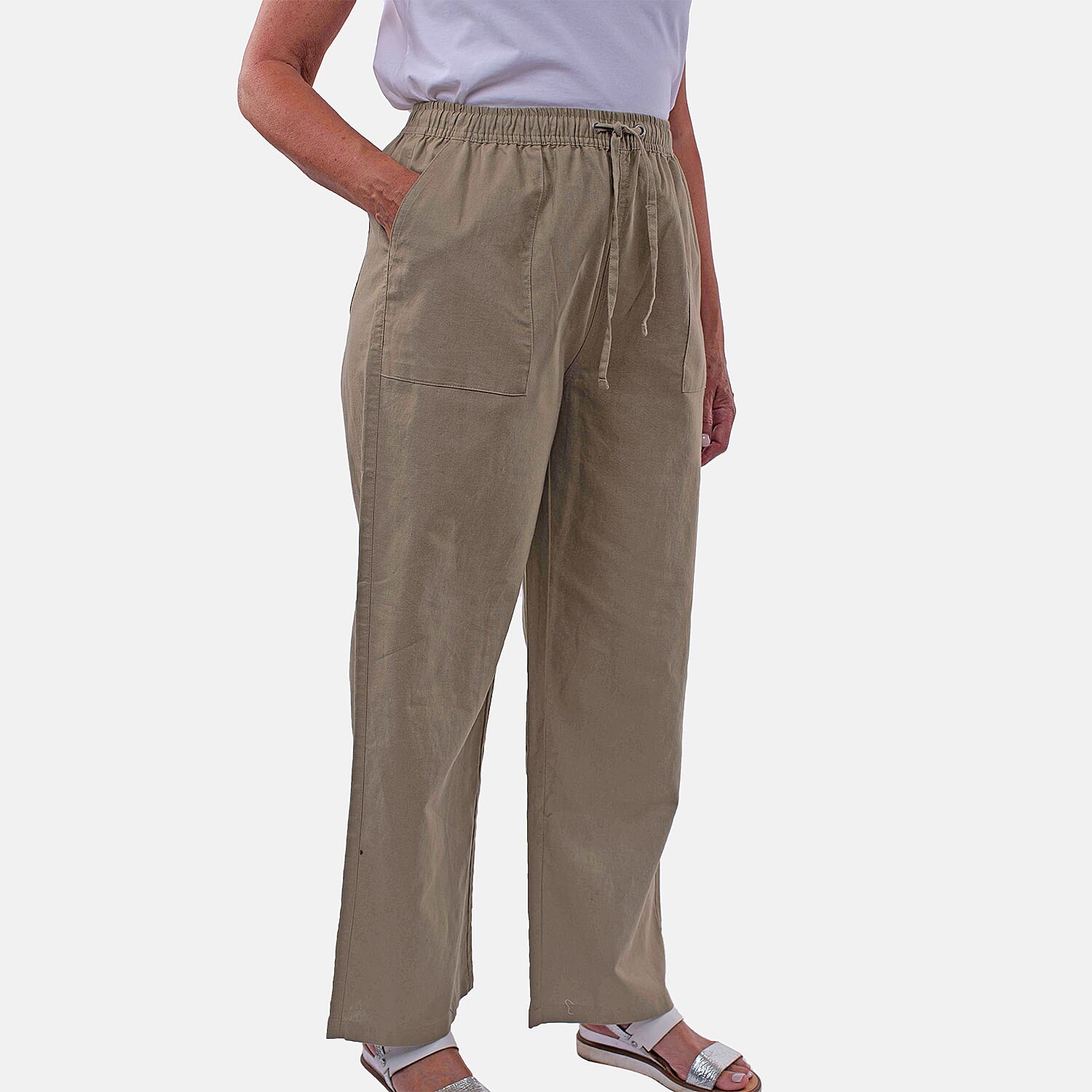 TAMSY Linen Loose Fit Trouser (Size M,12-14) - Beige