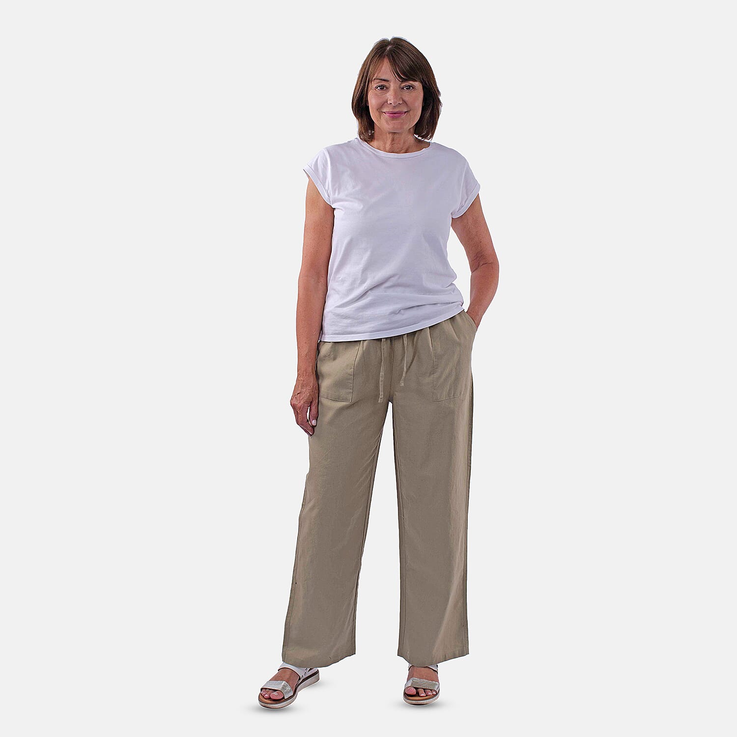 TAMSY Linen Loose Fit Trouser (Size XL,20-22) - Beige