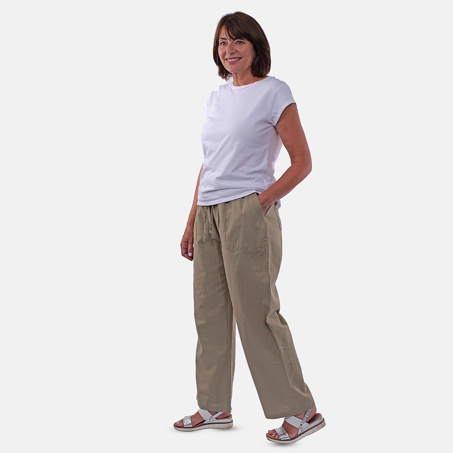 TAMSY Linen Loose Fit Trouser (Size XL,20-22) - Beige