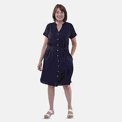 Tamsy Linen Blend Belted Dress (Size L,16-18) - White