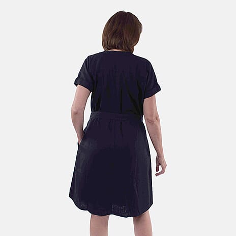 Tamsy Linen Blend Belted Dress (Size L,16-18) - Black