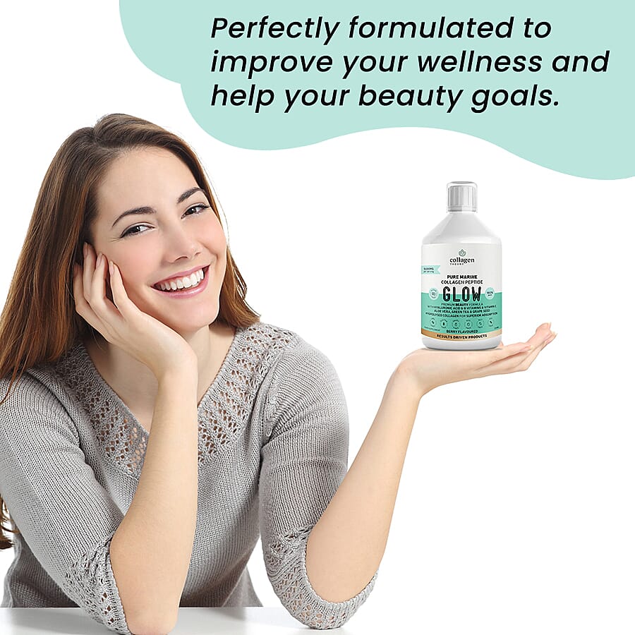 Collagen Theory- Glow Liquid Marine Collagen (with Added Hyaluronic Acid, Vitamin C and B, Aloe Vera, Green Tea & Grape Seed) - 500ml