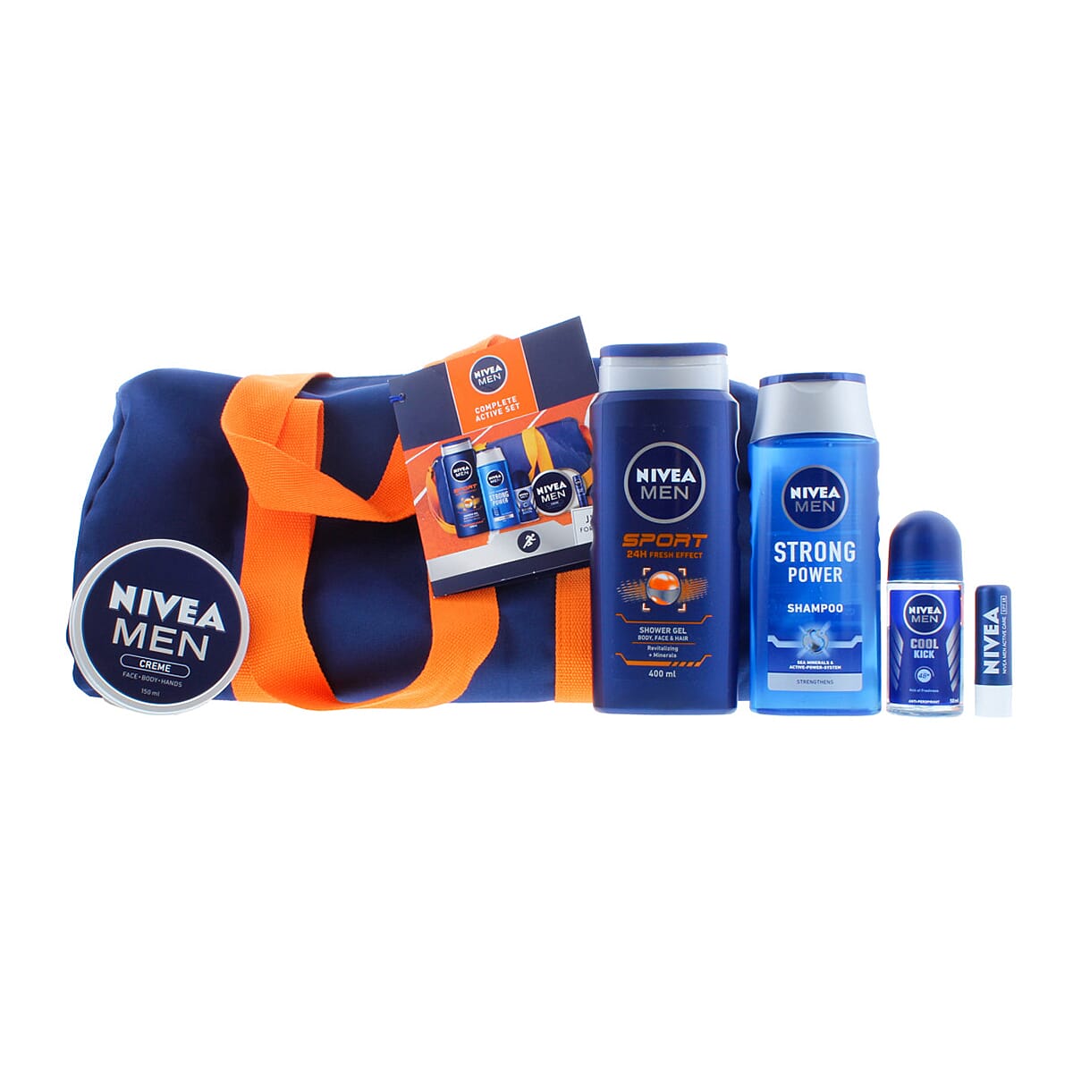 Nivea Men - 6 Piece Set (Incl. Sport Shower Gel - 400ml, String Shampoo - 250ml, Cool Kick Roll On - 50ml, Men Creme - 150ml, Lip Care Extra - 5.5ml & Gym Bag)