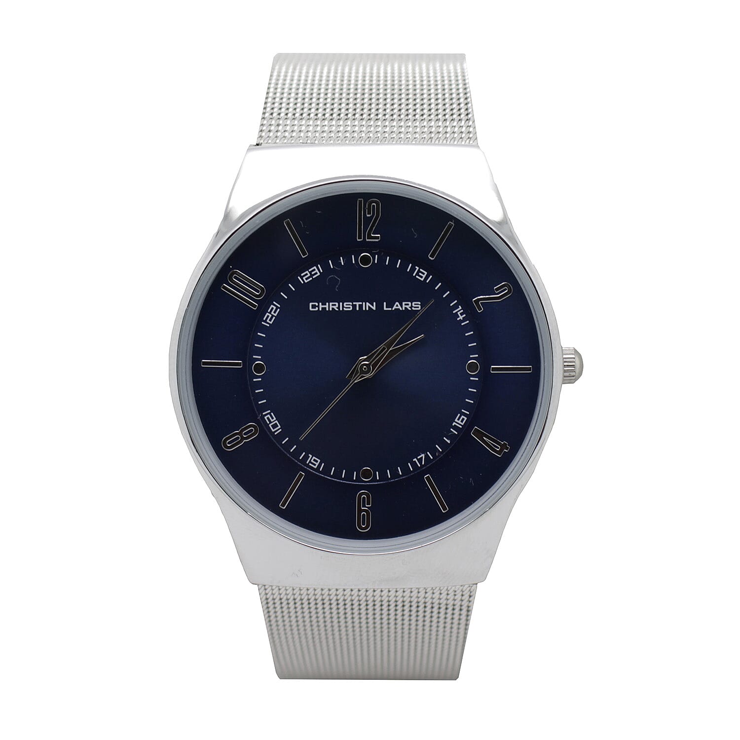 CHRISTIN LARS Quartz Movement Blue Dial Watch with Silver Colour Mesh Bracelet