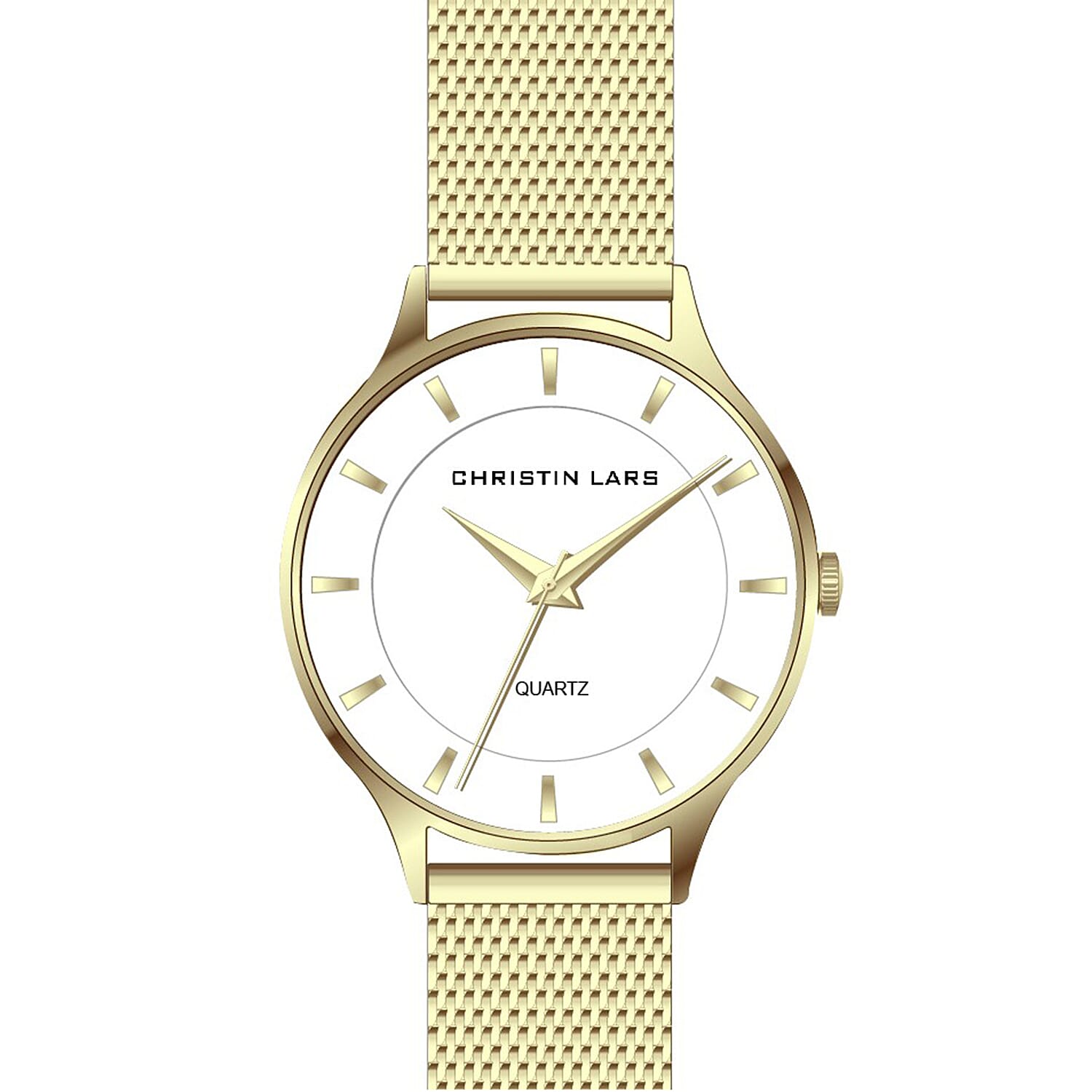 CHRISTIN LARS Quartz Movement White Dial Watch with Gold Colour Mesh Bracelet