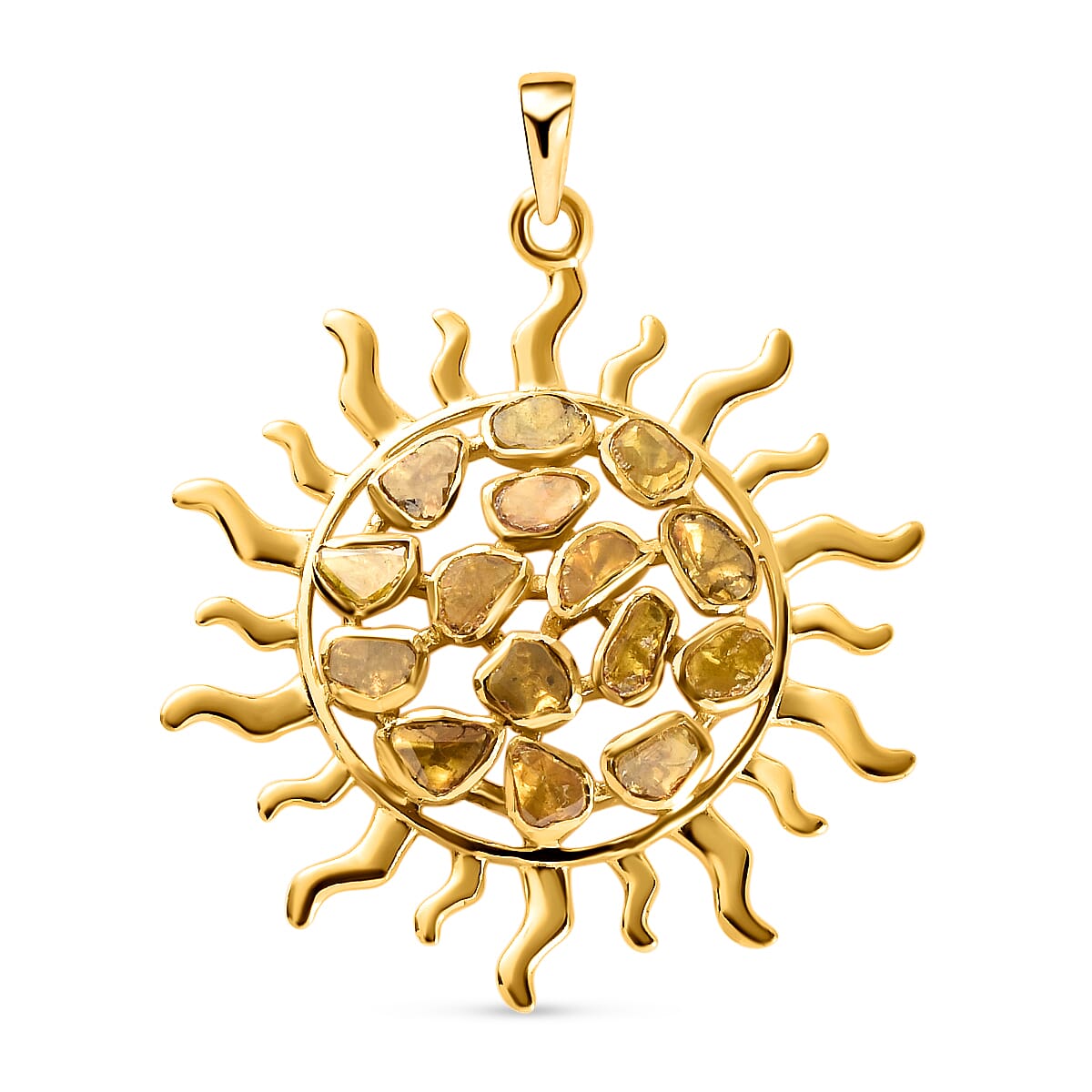 GP Celestial Dream Collection - Yellow Polki Diamond and Kanchanaburi Blue Sapphire Pendant in Yellow Gold Overlay Sterling Silver