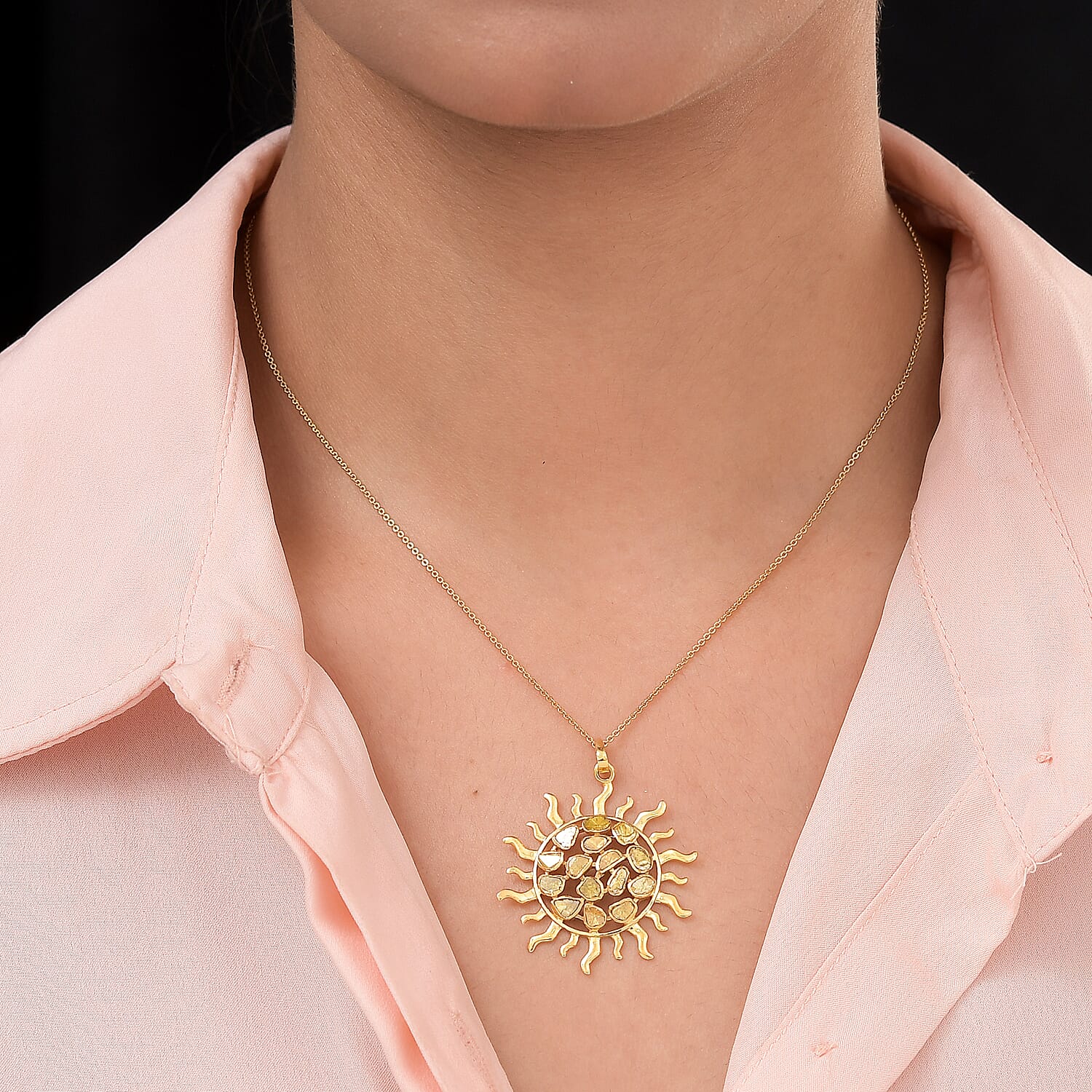 GP Celestial Dream Collection - Yellow Polki Diamond and Kanchanaburi Blue Sapphire Pendant in Yellow Gold Overlay Sterling Silver