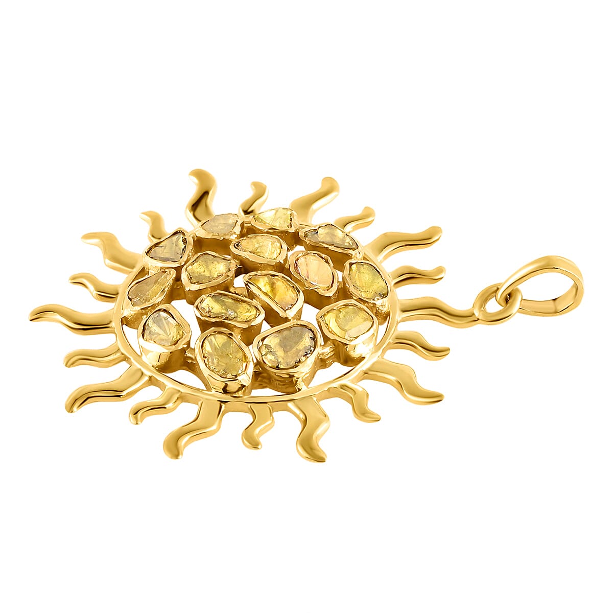 GP Celestial Dream Collection - Yellow Polki Diamond and Kanchanaburi Blue Sapphire Pendant in Yellow Gold Overlay Sterling Silver