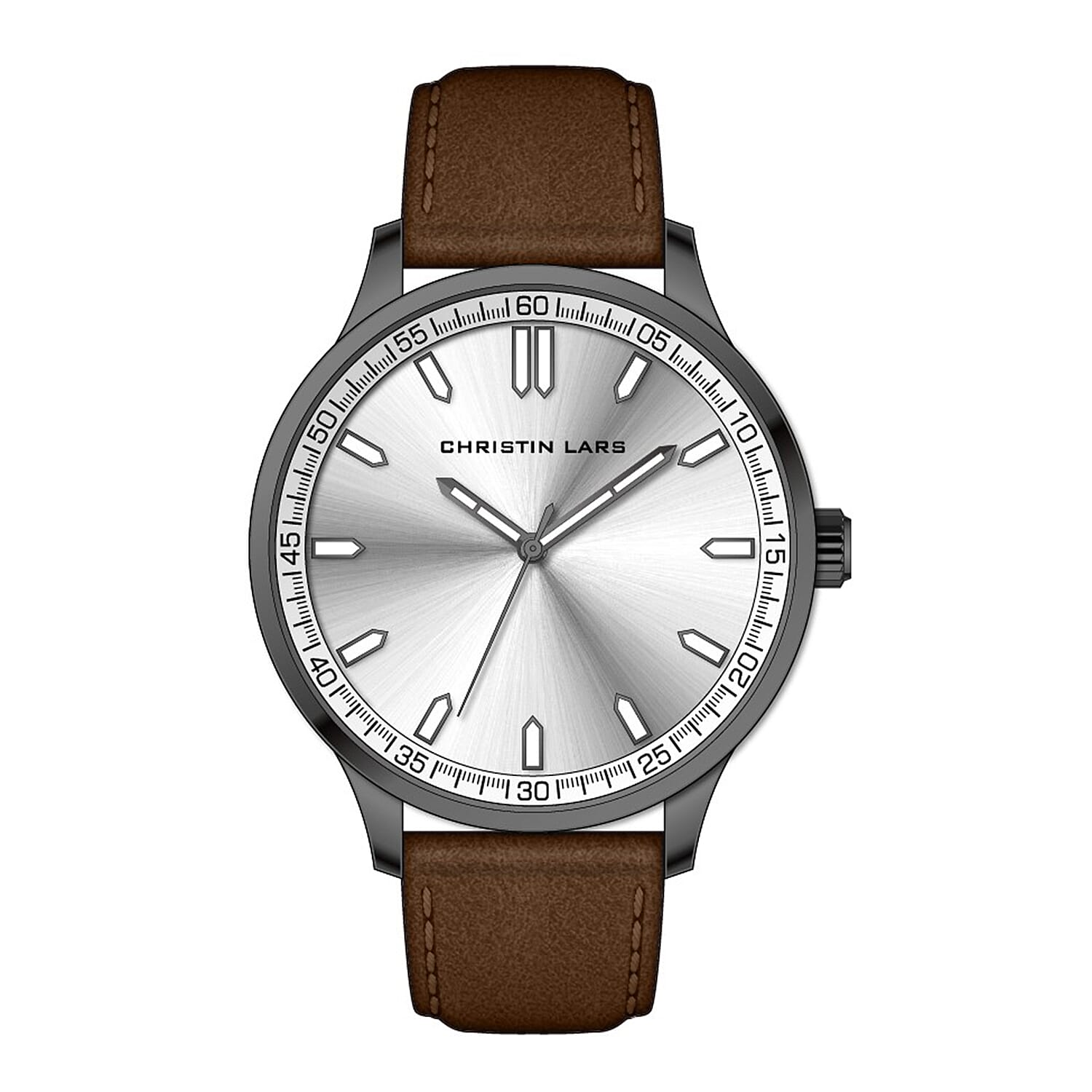 CHRISTIN LARS Quartz Movement Silver Dial Watch with Brown Colour Strap