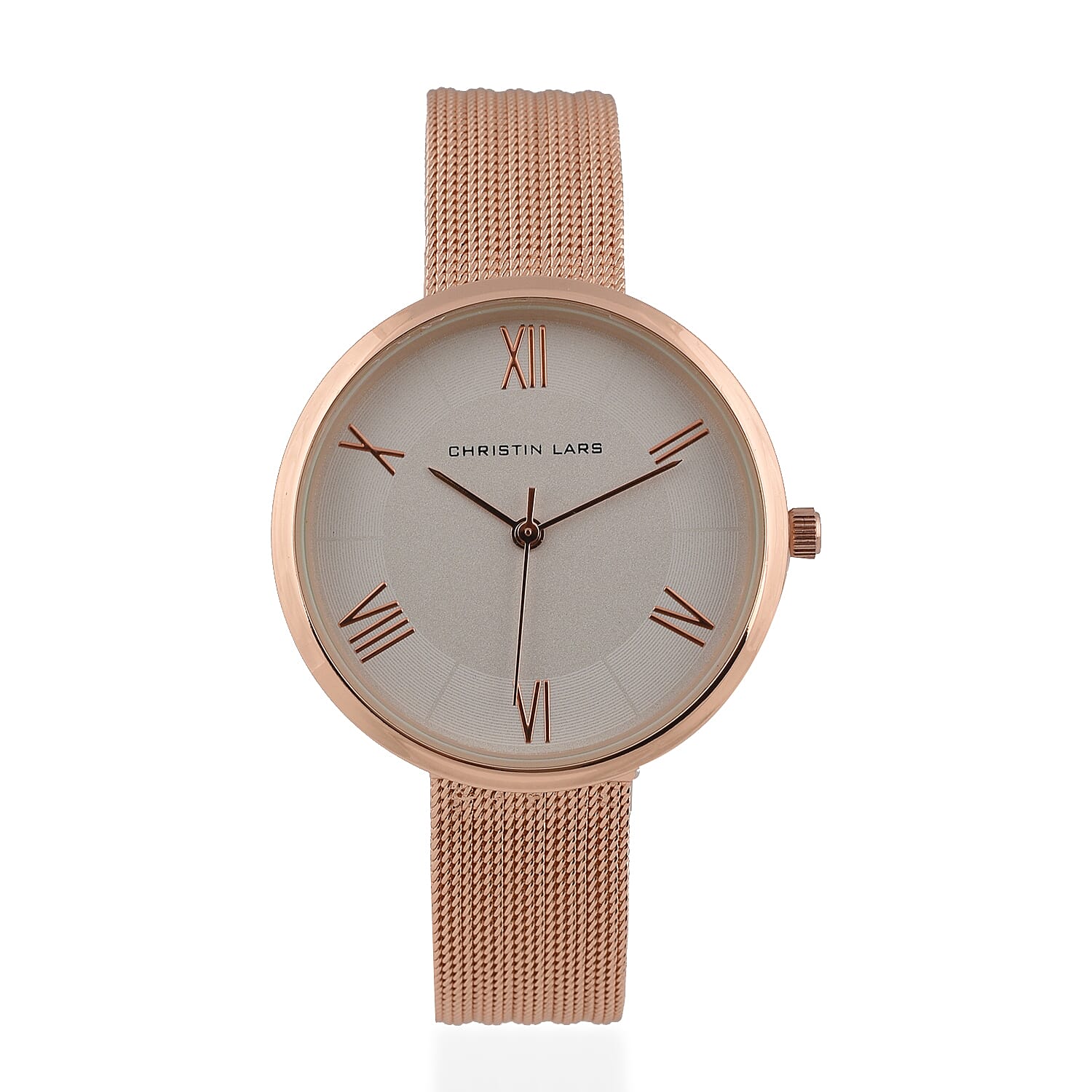 CHRISTIN LARS Quartz Movement White Dial Watch with Rose Gold Colour Mesh Bracelet