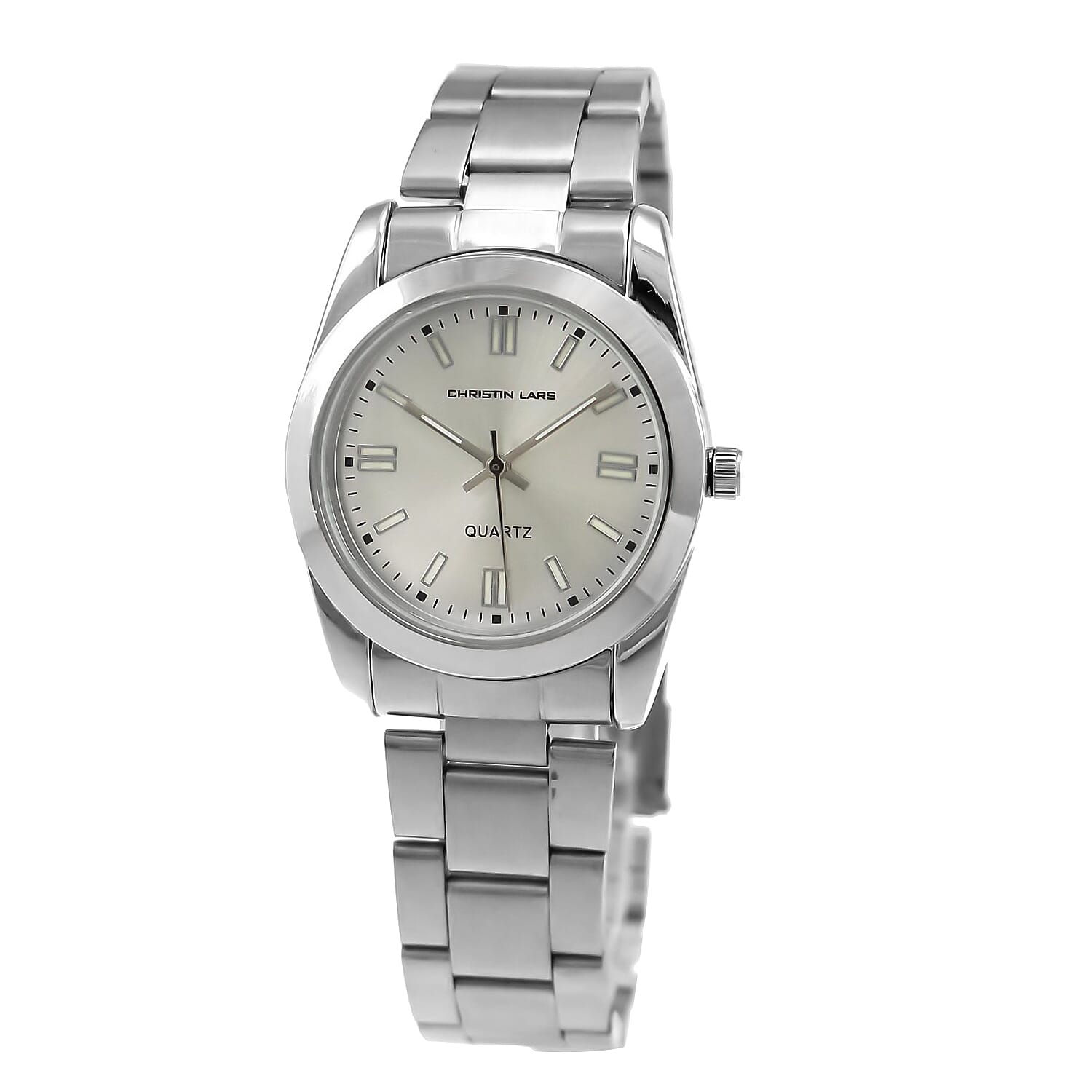 CHRISTIN LARS Quartz Movement Silver Dial Watch with Silver Colour Chain Strap