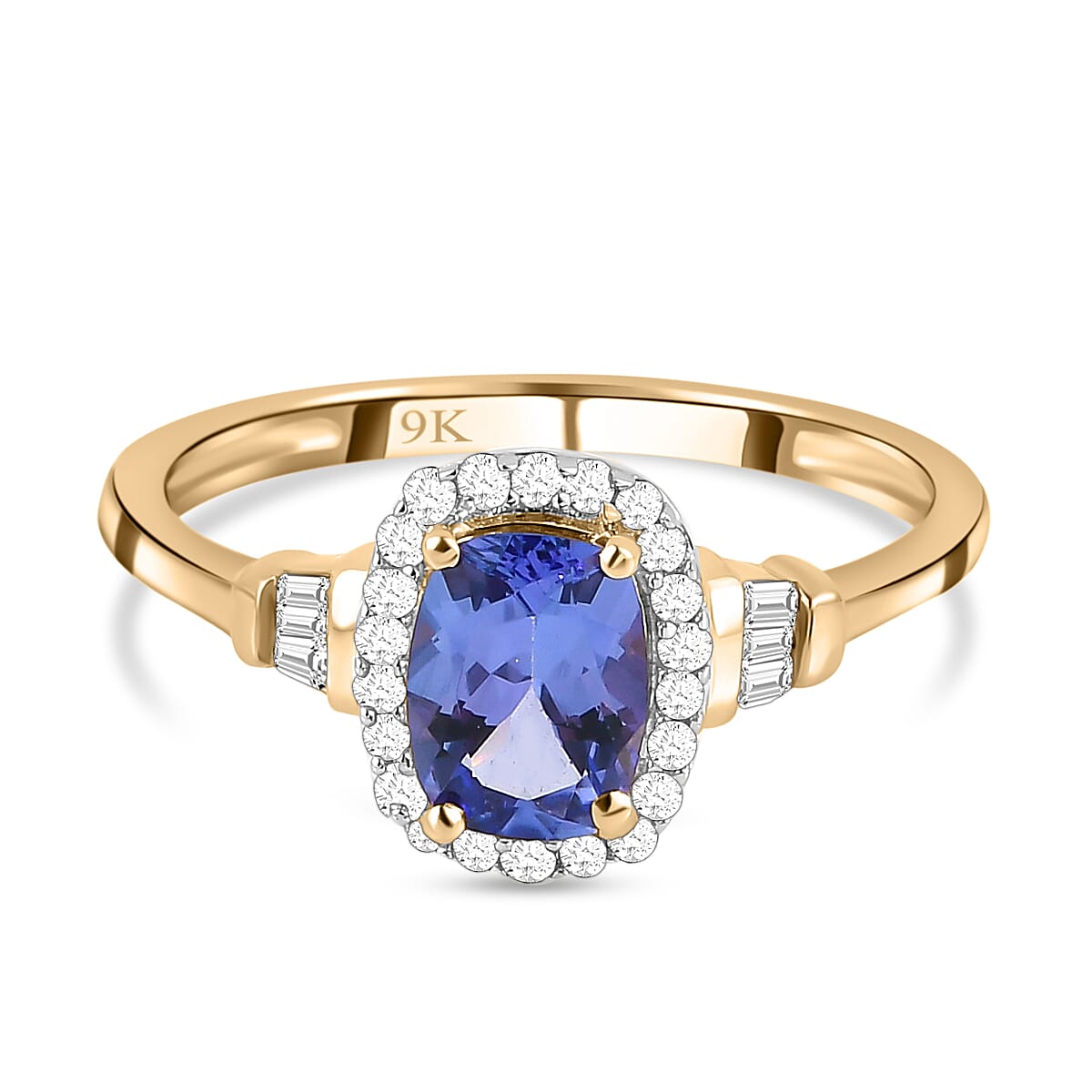 9K Yellow Gold AAA Tanzanite and Diamond Ring 1.15 Ct.