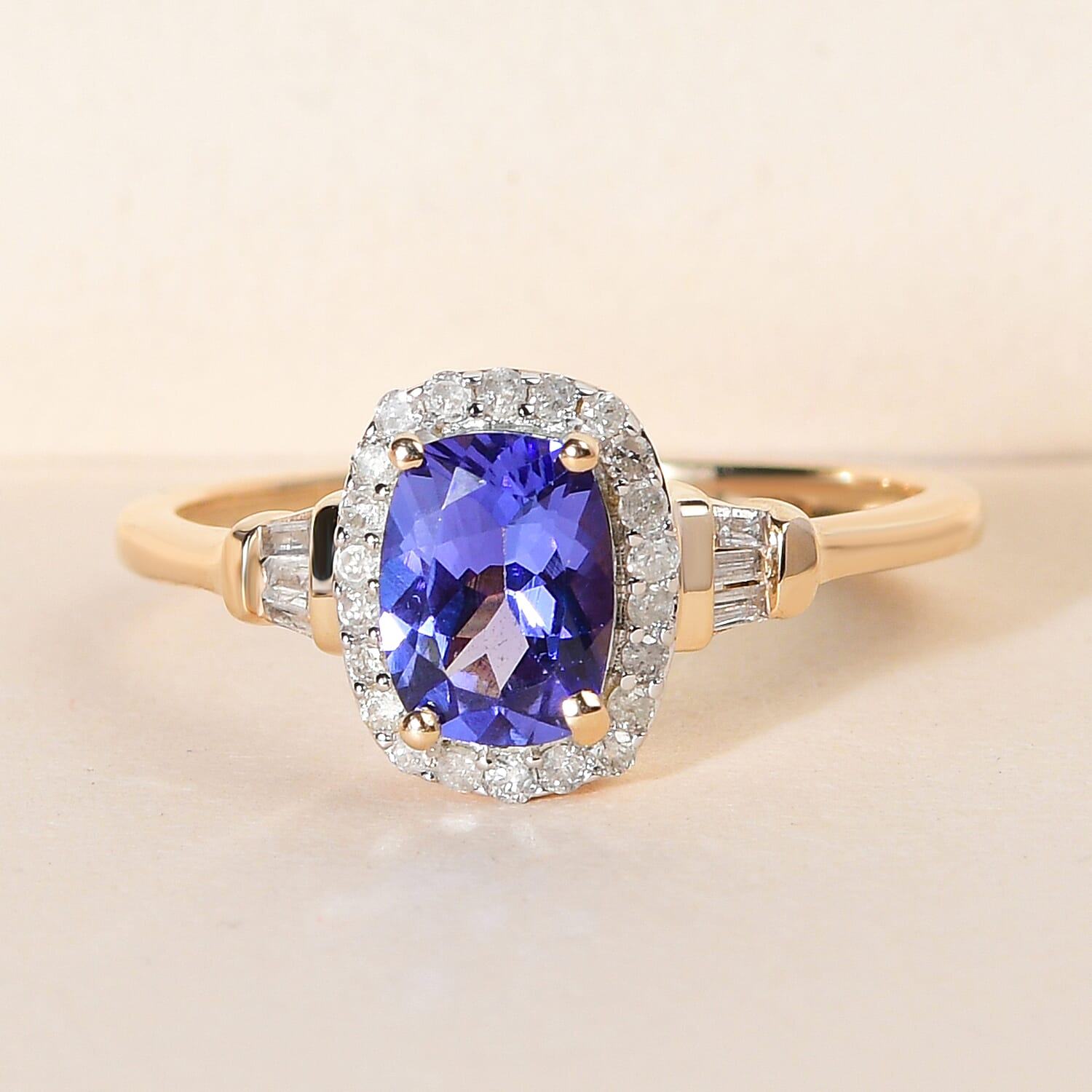 9K Yellow Gold AAA Tanzanite and Diamond Ring 1.15 Ct.