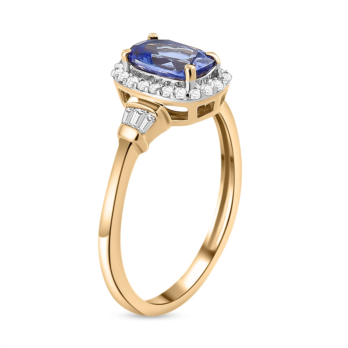 9K Yellow Gold AAA Tanzanite and Diamond Ring 1.15 Ct.