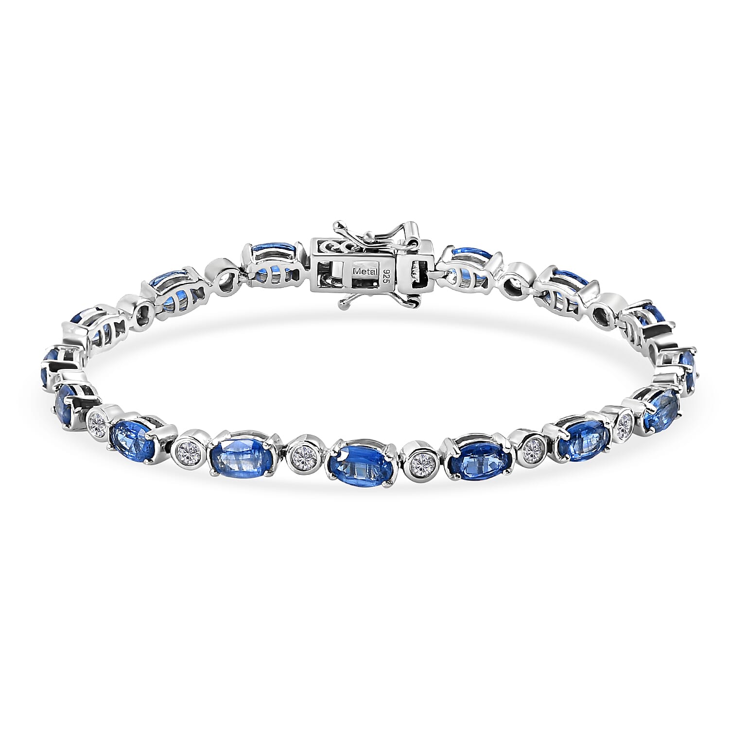 Kyanite and Natural Cambodian Zircon Bracelet (Size 7) in Sterling Silver 9.01 Ct, Silver Wt. 11.02 Gms