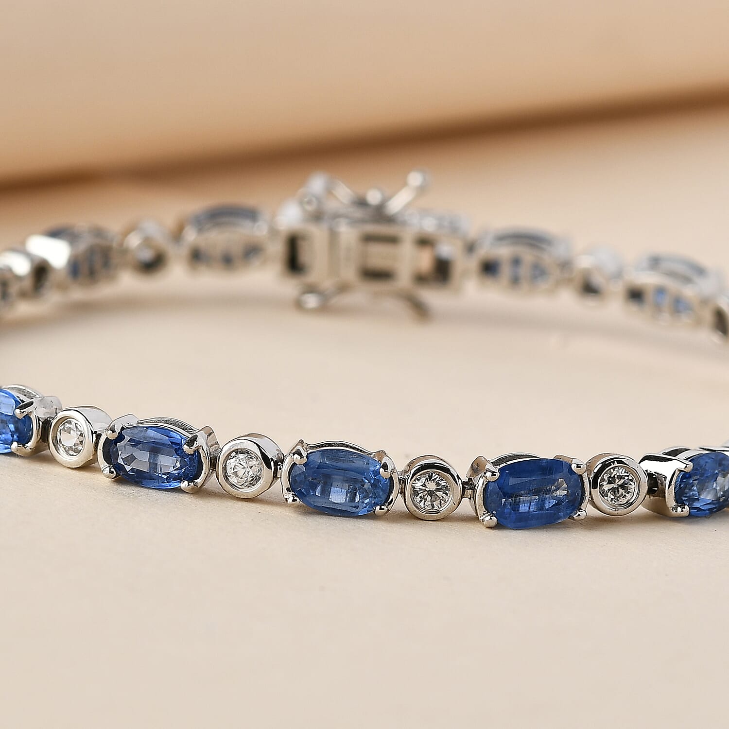 Kyanite and Natural Cambodian Zircon Bracelet (Size 7) in Sterling Silver 9.01 Ct, Silver Wt. 11.02 Gms