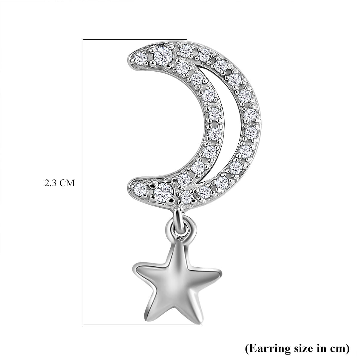Diamond Moon Star Earrings (with Push Back) in Platinum Overlay Sterling Silver 0.32 Ct.