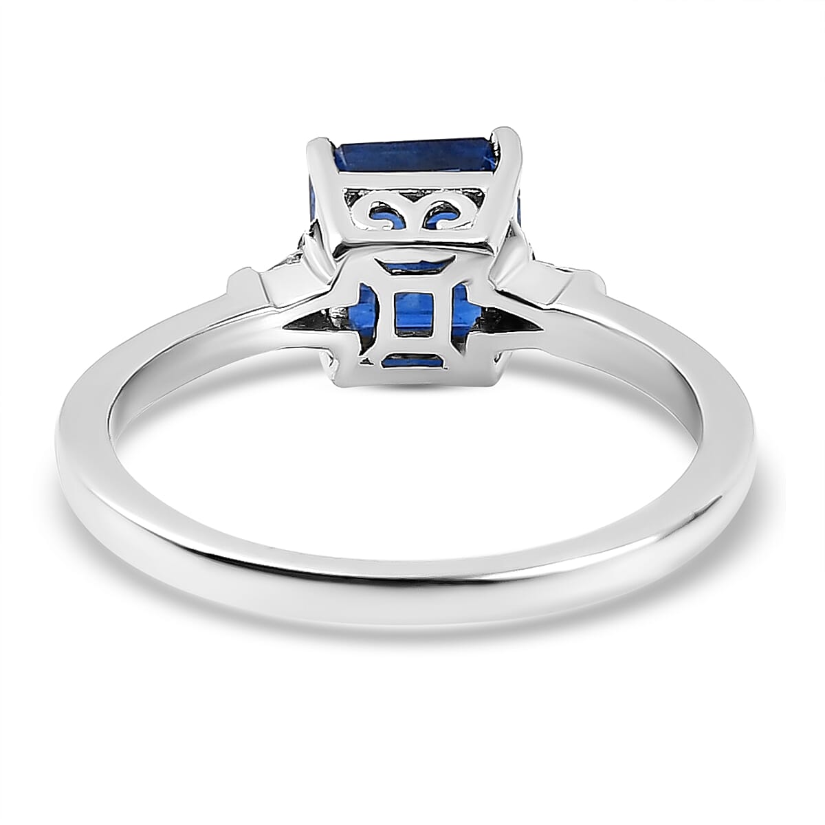 Kashmir Kyanite (Asscher Cut) and Diamond Ring in Platinum Overlay Sterling Silver 1.47 Ct.