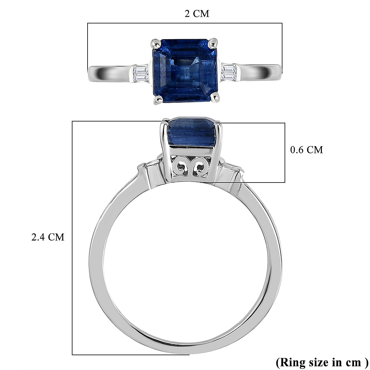 Kashmir Kyanite (Asscher Cut) and Diamond Ring in Platinum Overlay Sterling Silver 1.47 Ct.