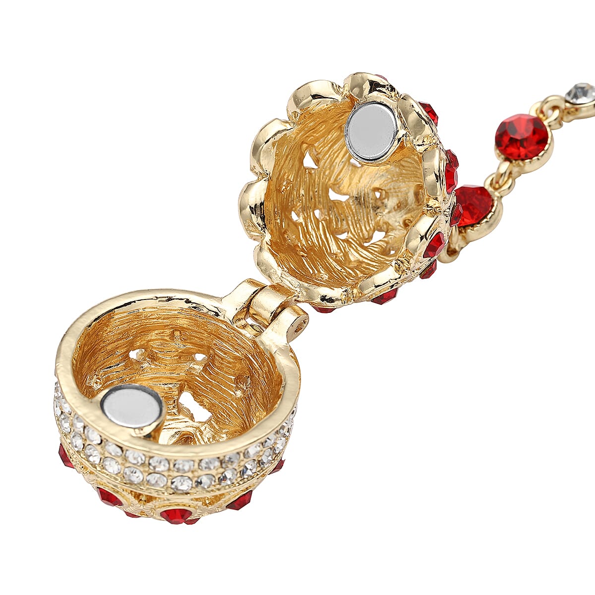 White and Red Austrian Crystal Easter Egg Necklace (Size - 23 With 2 Inch  Extender ) in Yellow Gold Tone