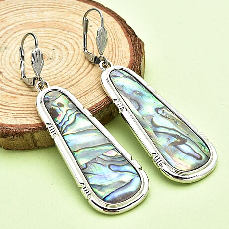 One Time Closeout - Abalone Shell Dangle Earrings with Lever Backs 13.00 Ct.