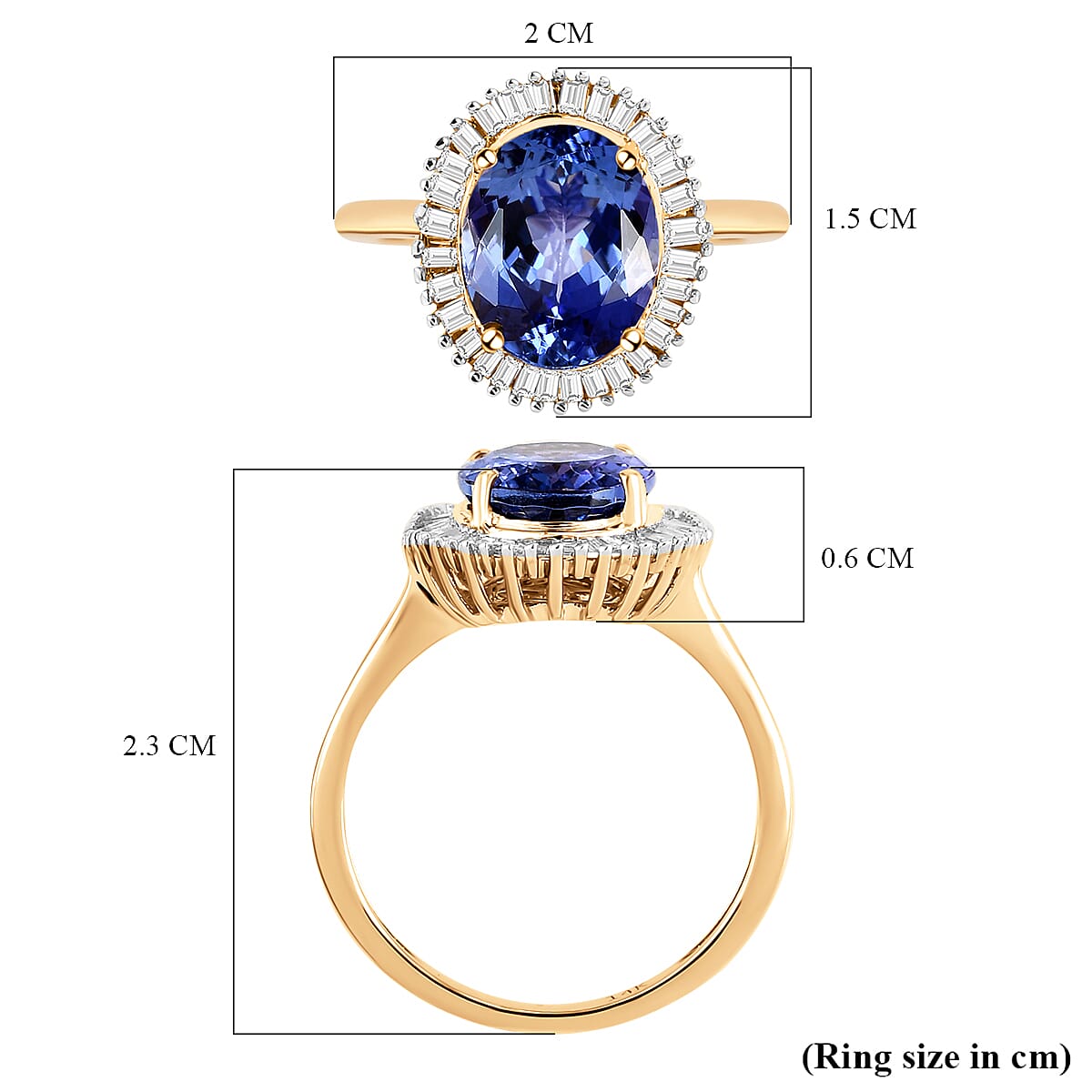 14K Yellow Gold Tanzanite and Diamond Ring 3.12 Ct.