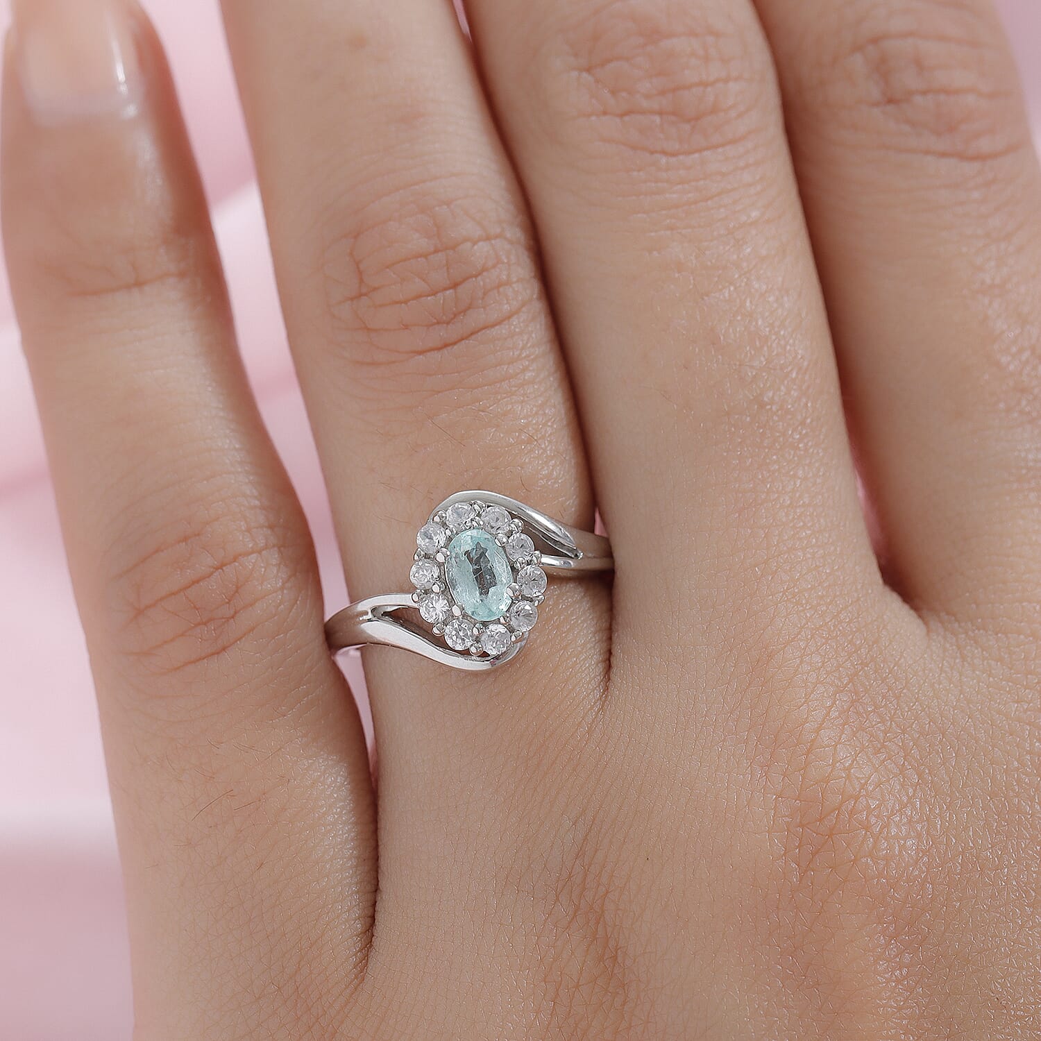 Boyaca Colombian Emerald and Natural Zircon Bypass Ring in Platinum Overlay Sterling Silver