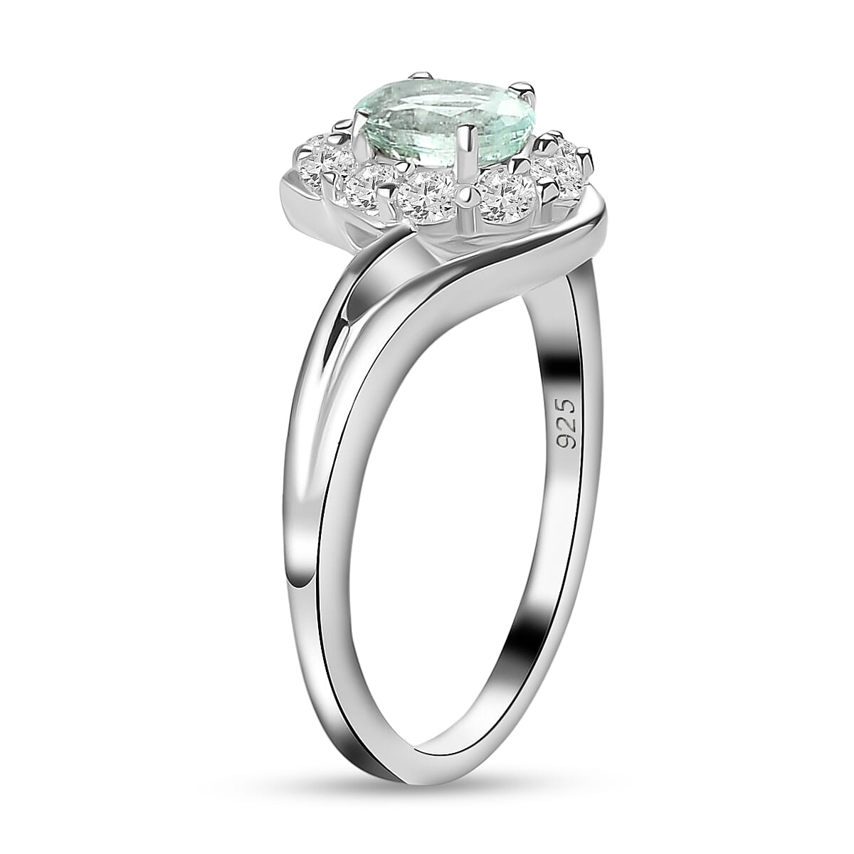 Boyaca Colombian Emerald and Natural Zircon Bypass Ring in Platinum Overlay Sterling Silver