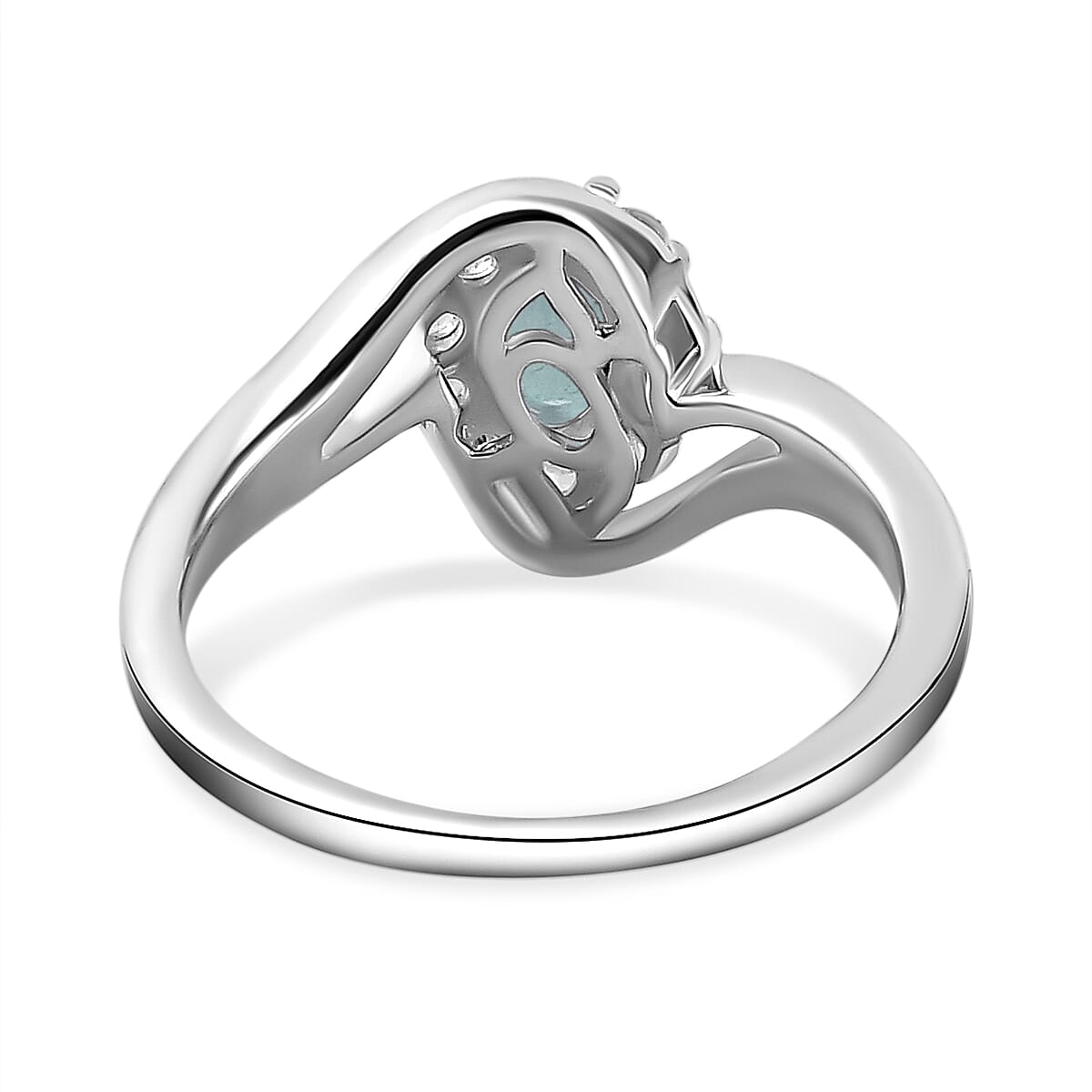 Boyaca Colombian Emerald and Natural Zircon Bypass Ring in Platinum Overlay Sterling Silver