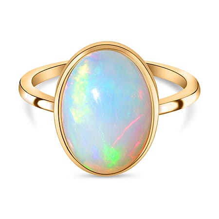 14K Yellow Gold Solitaire Ethiopian Welo Opal Ring 4.00 Ct.