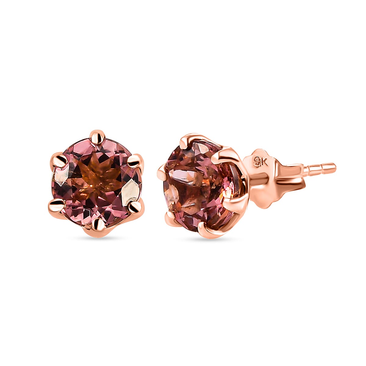 9K Rose Gold Tourmaline Stud Earrings (with Push Back) 1.67 Ct.