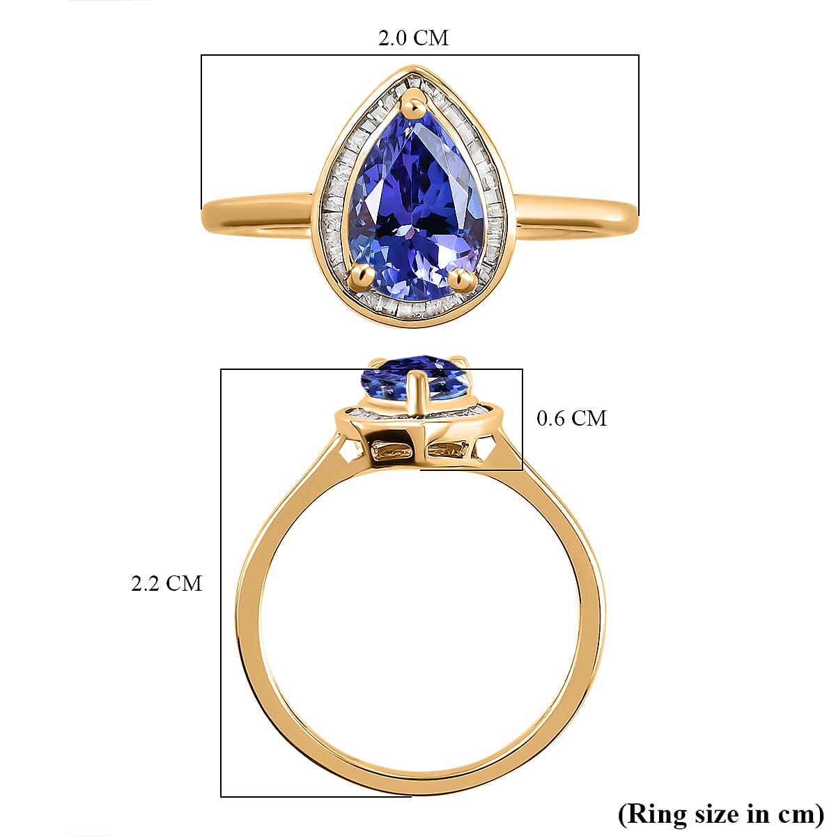 14K Yellow Gold Premium AAA Tanzanite and Diamond Ring 2.50 Ct.