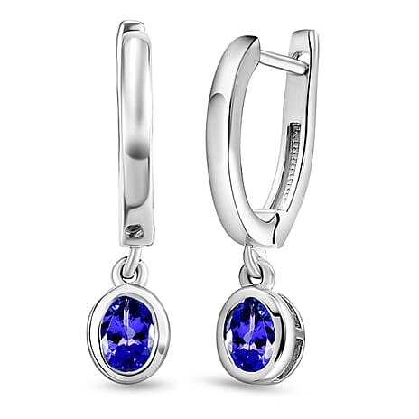 Tanzanite Drop Earrings (with Clasp) in Platinum Overlay Sterling Silver 0.60 Ct.