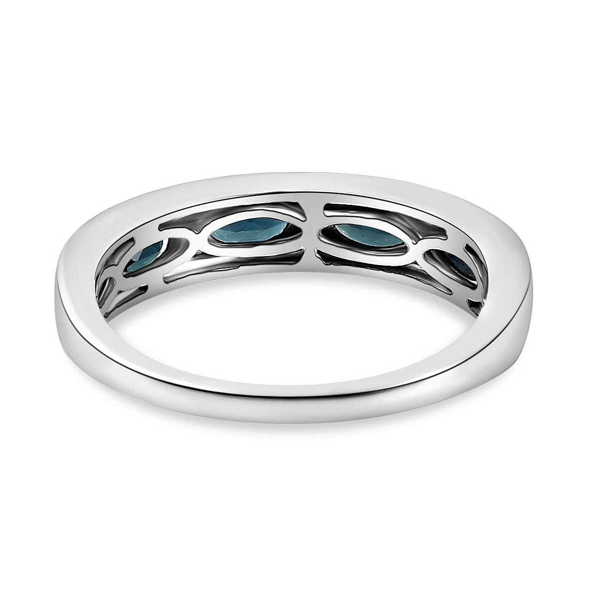 9K White Gold Monte Belo Indicolite and Diamond Half Eternity Band Ring 1.00 Ct.